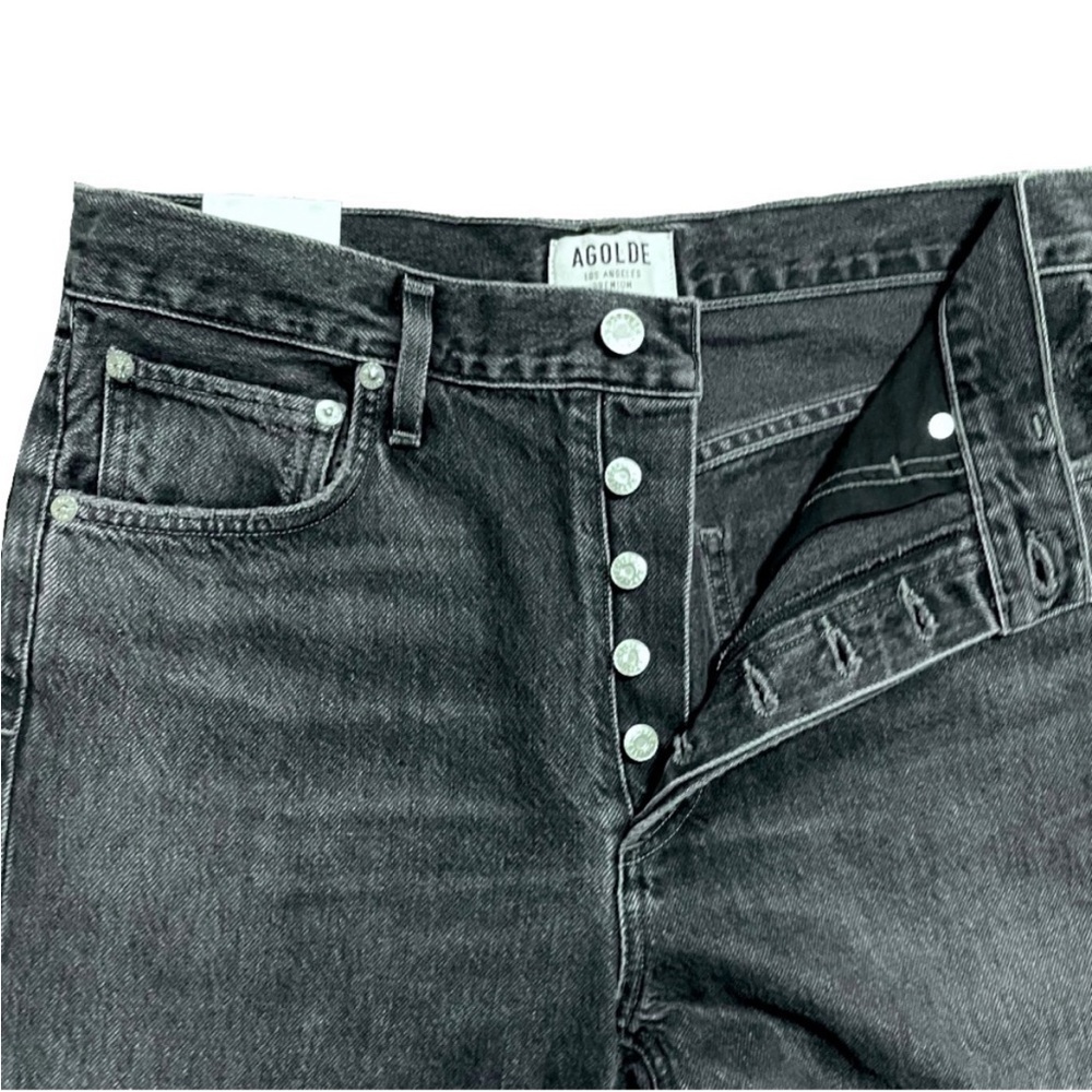 AGOLDE Jamie Straight High-rise Raw Hem Jeans In Void Washed Black - Picture 7 of 9